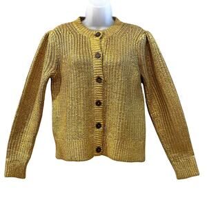 Boden Hand Printed Gold Rib Knit Cardigan Size US 6 UK 10 NWT